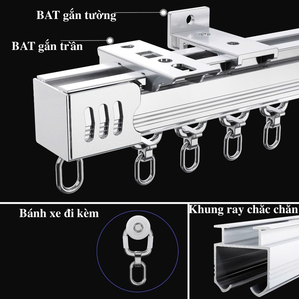Thanh Treo Ray Trượt Treo Rèm Cửa Đầy Đủ Phụ Kiện Pát Đỡ, Bộ Bi Trượt ...