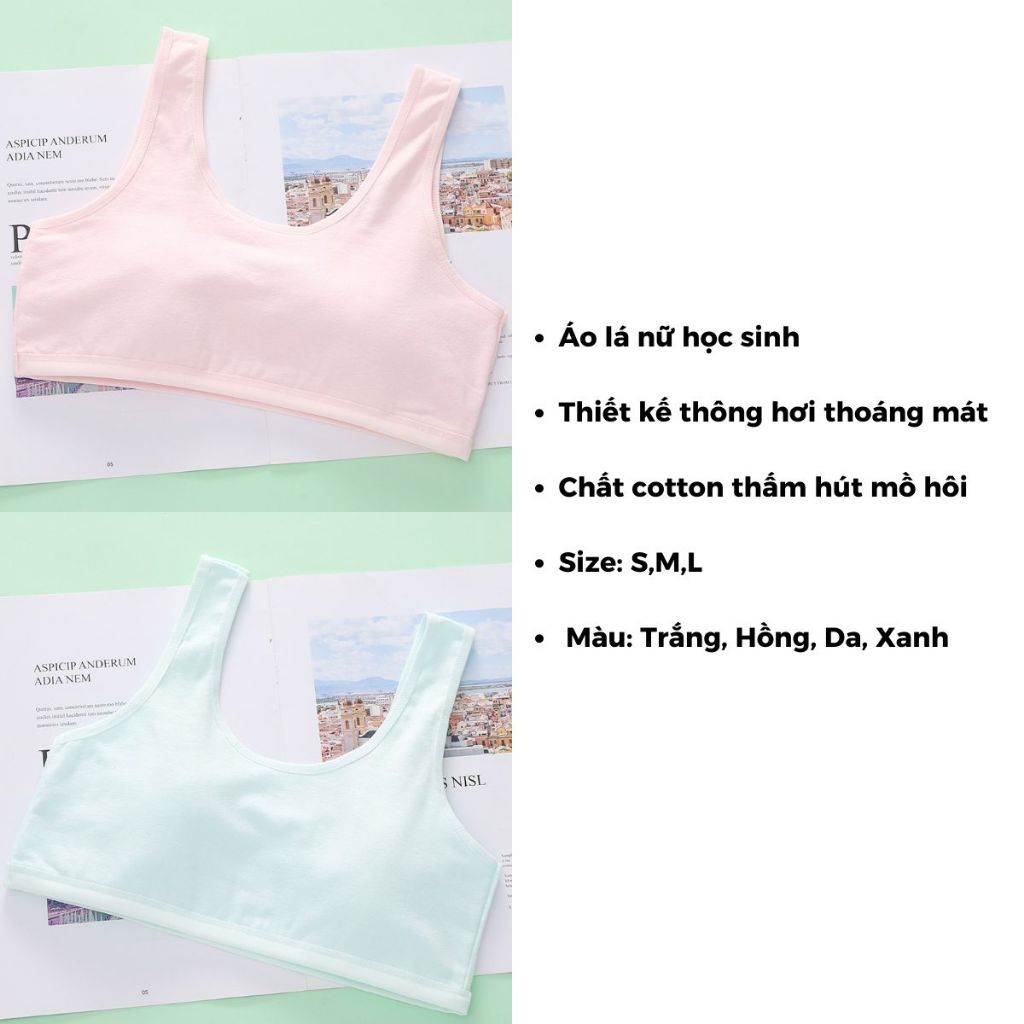 COMBO 2 Áo lót lá bé gái dậy thì không đệm mút chất cotton thoáng khí thấm hút mồ hôi LANIXA B508