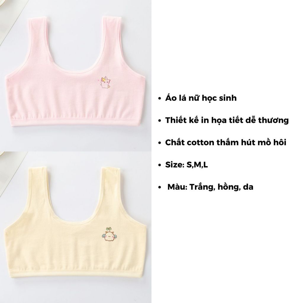 COMBO 3 Áo lót lá học sinh không đệm mút dây bản to chất cotton thoáng khí xinh xắn cute LANIXA B341