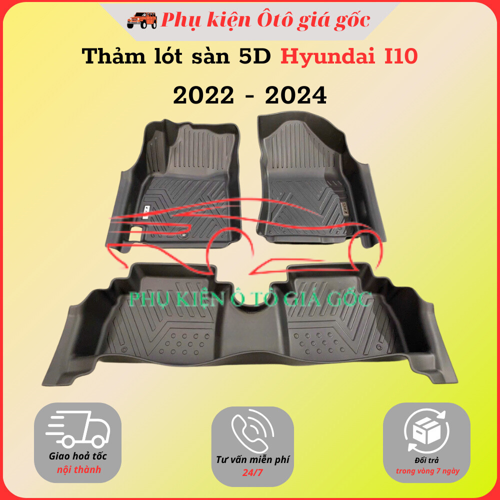 Thảm lót sàn NHỰA 5D TRÀN VIỀN xe Hyundai I10 2022, 2023, 2024, 2025 Thảm nhựa TPE 5D đúc nguyên khối theo xe- 2 hàng