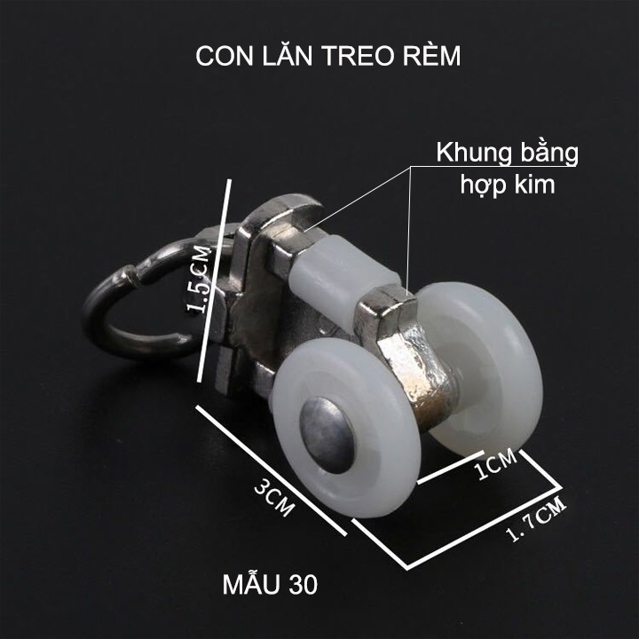 Bộ 20 Bánh xe trượt thanh ray treo rèm, với nhiều kích cỡ tùy chọn (Bằng  nhựa PP)