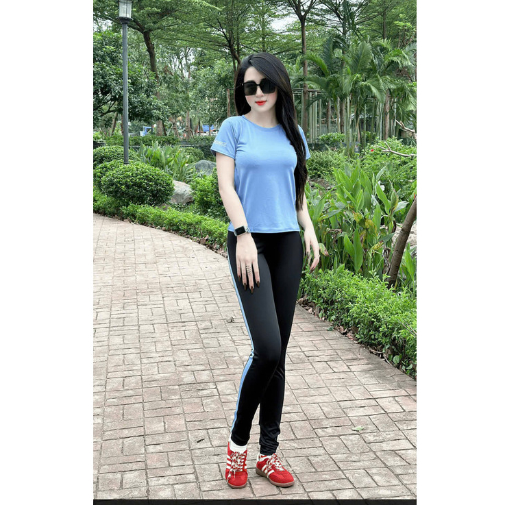 Bộ thể thao BD22 tập gym, yoga, chạy bộ ,áo thun + quần dài chất thun lạnh co giãn thoải mái