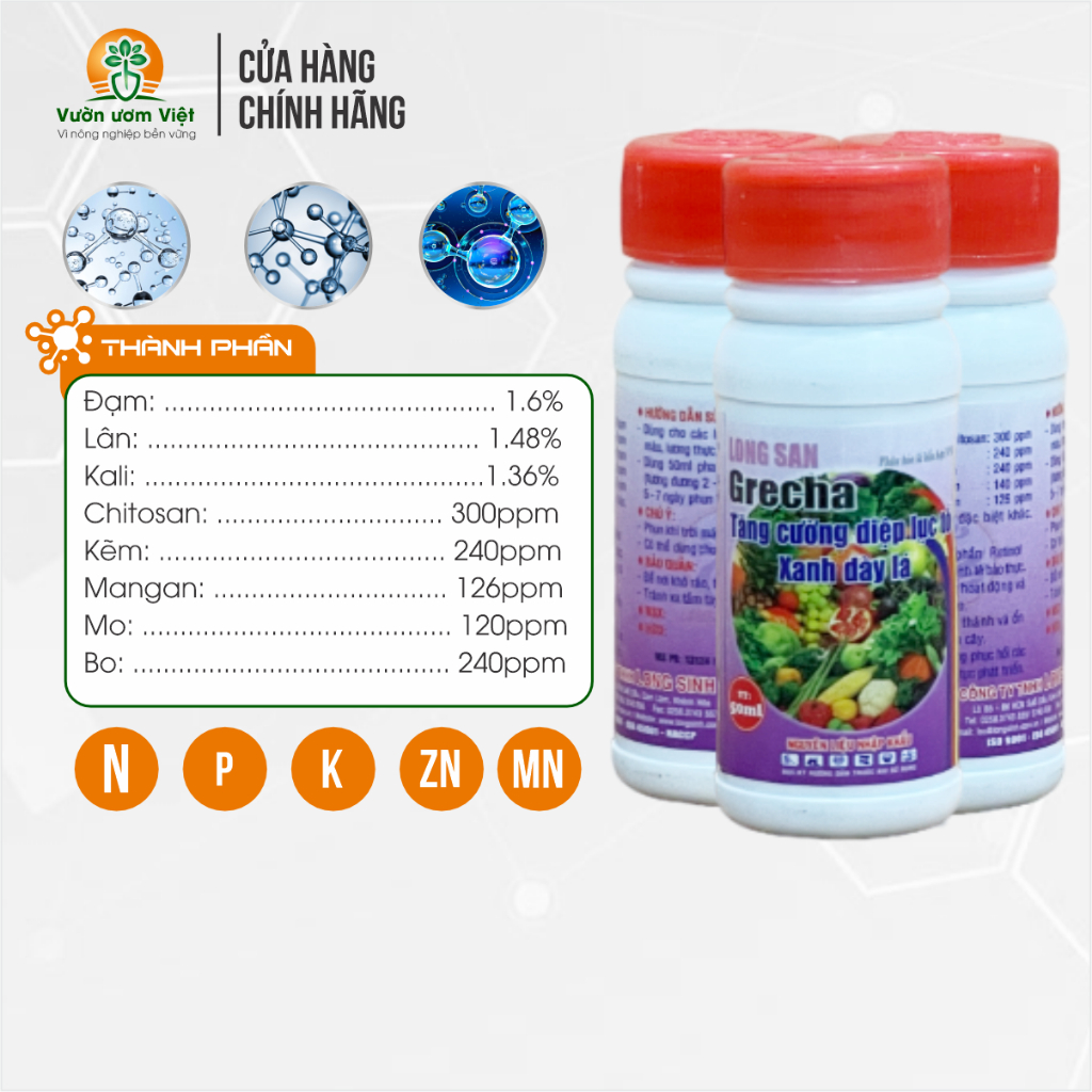 Phân bón lá Grecha - tăng cường diệp lục, tái tạo tế báo cây trồng khỏe mạnh, lá xanh tươi tốt 50ml