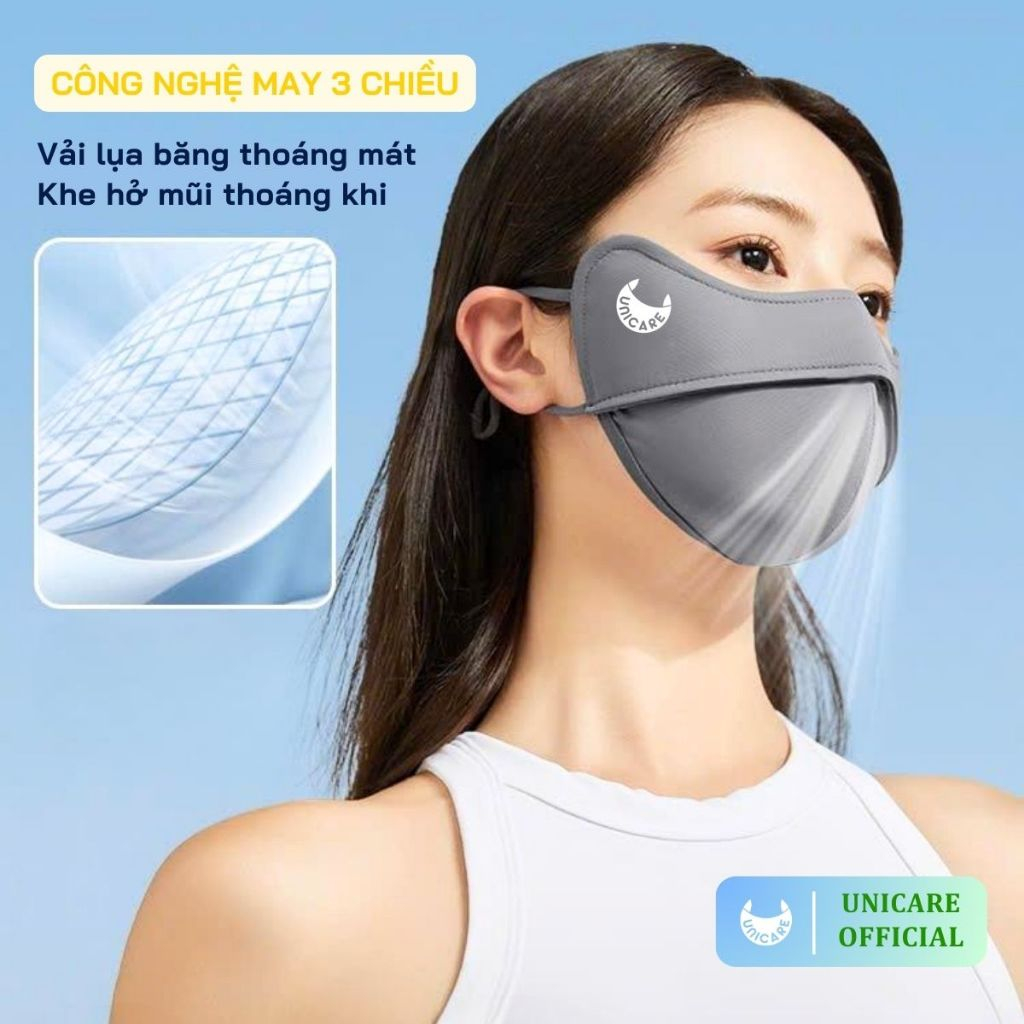 [Combo 3 Chiếc] Khẩu Trang Unicare Chống Tia UV-Proof Mask Vải Lụa Mềm Mịn Chống Nắng 2 Lớp Thoáng Khí - Chính Hãng