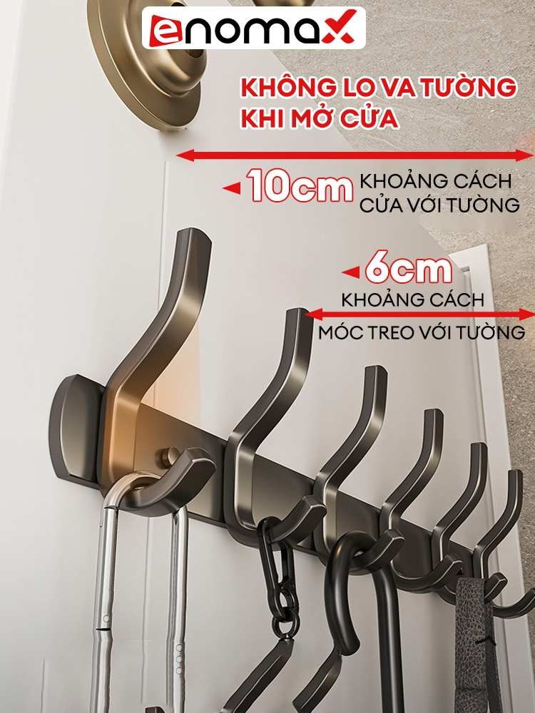 Ảnh Móc treo quần áo Enomax gắn tường  siêu dính chịu lực 50KG, Thép Carbon cao cấp chống gỉ, tặng keo dán, ốc vít. 2