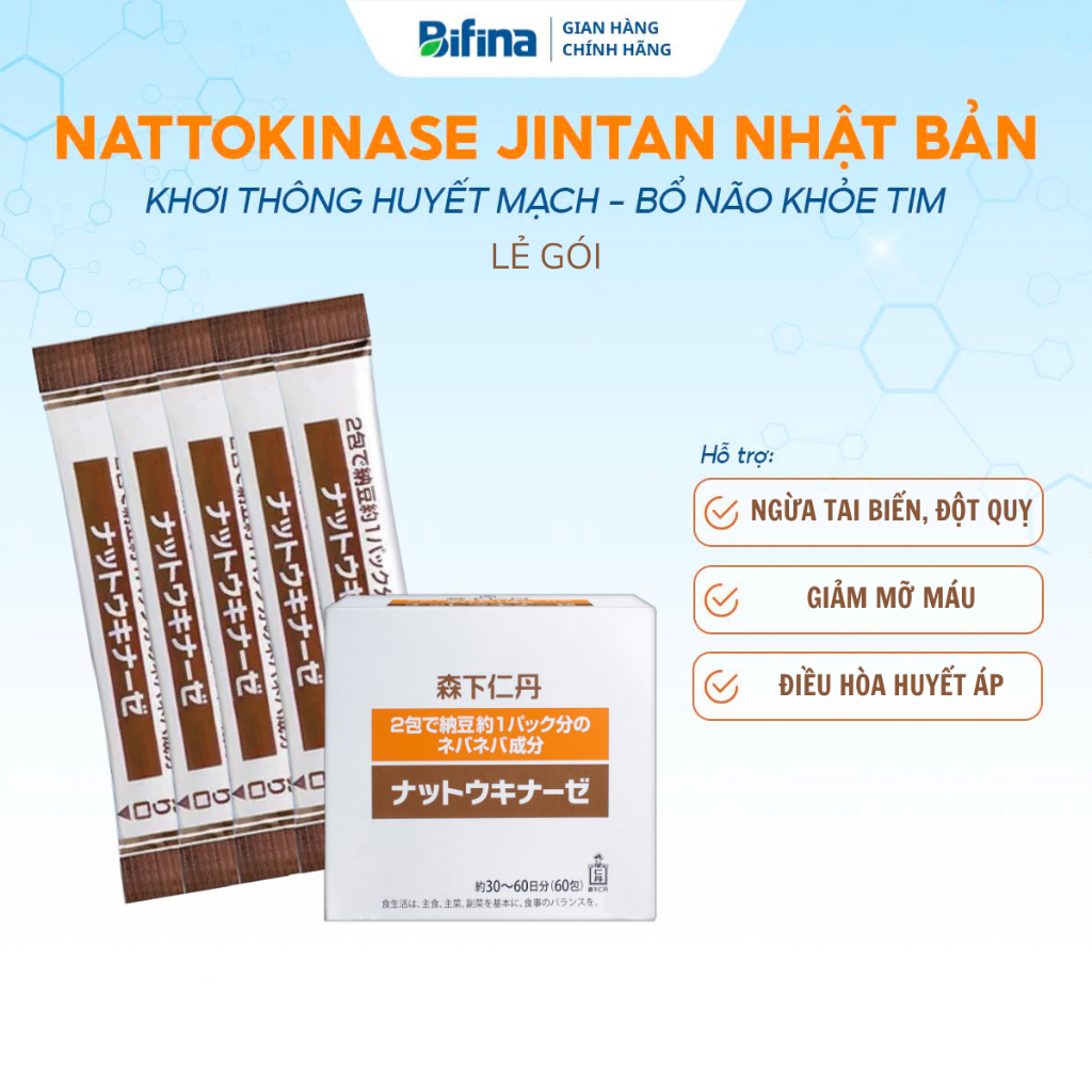 Ảnh Hạ huyết áp NATTOKINASE Jintan Nhật Bản, Lẻ 7, 10, 15 gói (không có hộp) 2