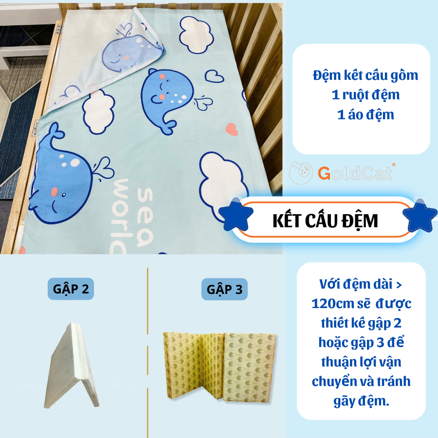 Ảnh Đệm Cũi Cho Bé GOLDCAT Cắt May Theo Yêu Cầu, Chất Liệu Bông Ép, Độ Dày Tiêu Chuẩn 5cm, Thoáng Khí, Đàn Hồi Tốt 3