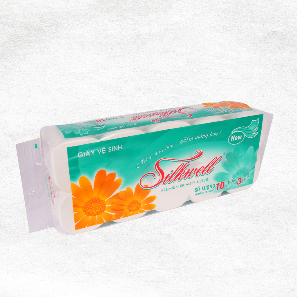 Ảnh Giấy vệ sinh Silkwell xanh ngọc 10 cuộn 3 lớp không lõi giấy vệ sinh siêu mềm mịn không tẩy trắng hàng chính hãng 3