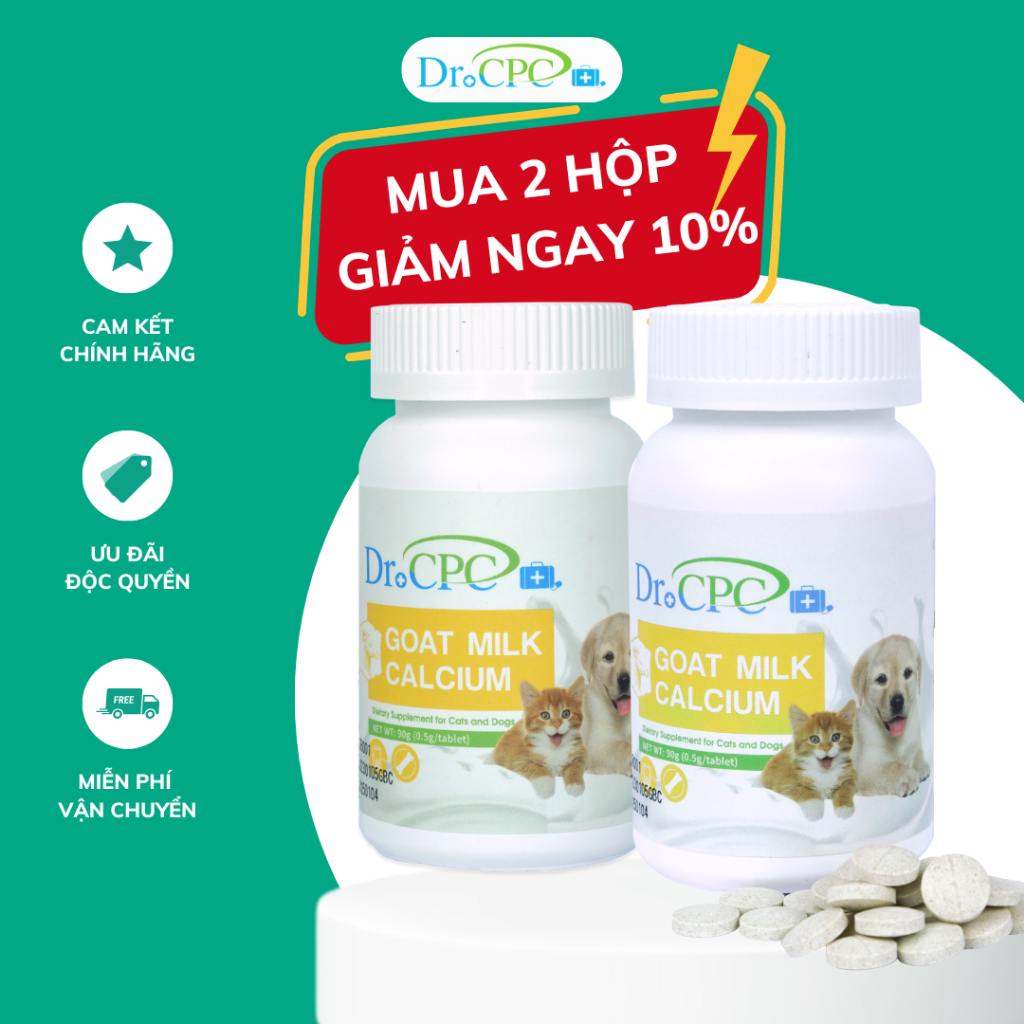 Viên bổ sung canxi Dr. CPC Goat Milk Calcium từ sữa dê cho chó mèo, hộp ...