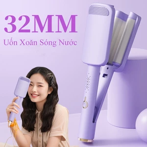 Máy Uốn Tóc Xoăn Sóng Nước Hippie 32mm 3 Trục 4 Chế Độ Nhiệt, Máy Tạo Kiểu Tóc Xoăn Tích Hợp Ion Bảo