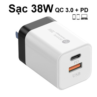 Sạc Macaron 38W có 2 cổng PD Type-C và USB QC 3.0