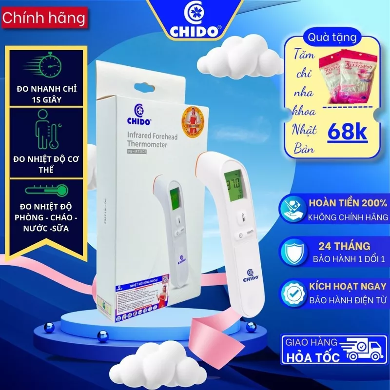 Nhiệt kế hồng ngoại Chido công nghệ Nhật Bản chính hãng bảo hành 2 năm- đo nhiệt độ cơ thể, cháo, nước, sữa — ảnh 1