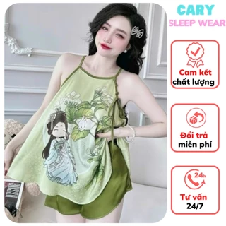 Đồ bộ mặc nhà, set đồ bộ nữ pijama áo lụa phi quần đùi form 40 - 60kg