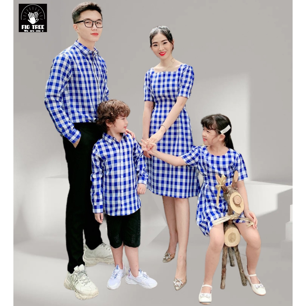 Set Đồ Gia Đình Fig Tree Sọc Caro Xanh Bích Tươi Sáng, Chất Kate, Nhiều size ( MS :133B)