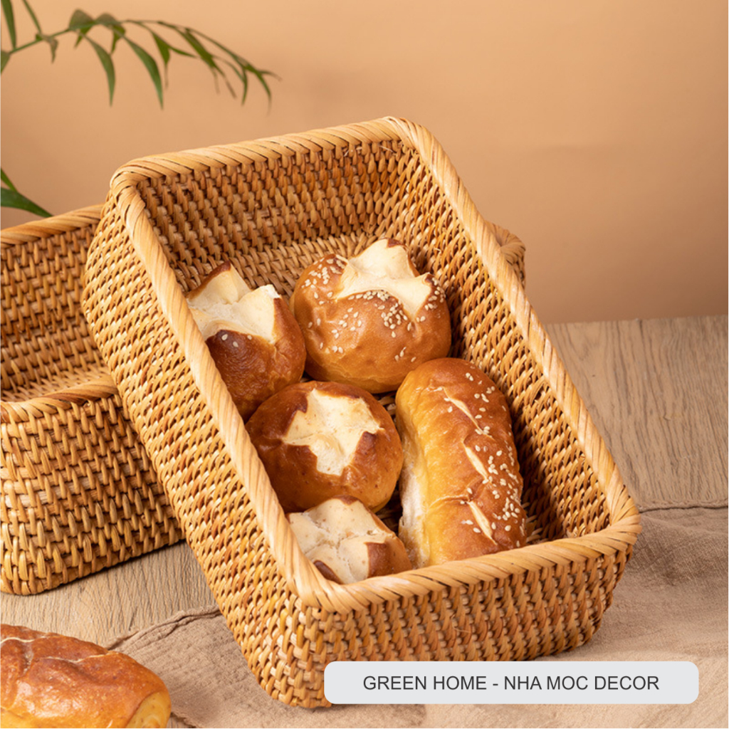 Giỏ Mây Hình Chữ Nhật, Khay Mây Đựng Trái Cây, Bánh Kẹo, Đồ Gia Dụng, Phụ Kiện Decor Mộc Mạc