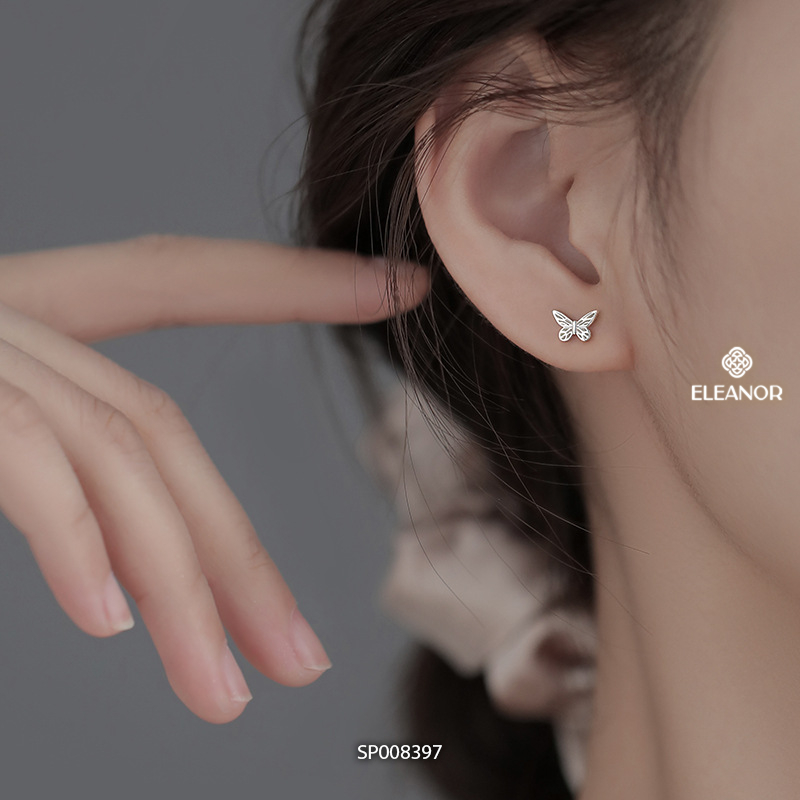 Bông tai nữ chuôi bạc 925 Eleanor Accessories hình hồ điệp basic khuyên tai phụ kiện trang sức 8397