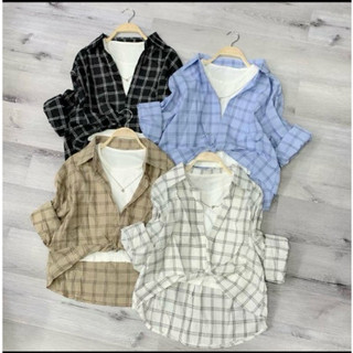 set 2 áo sơ mi sọc tay dài xoắn xinh xỉu