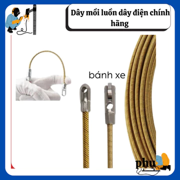 Dây mồi luồn dây điện chính hãng CMQ-dây đầu có bánh xe-thép hợp kim chống gỉ- dây 4mm-Tặng kèm 2 dây thít dây điện