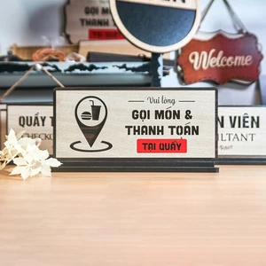 Bảng để bàn "vui lòng gọi món và thanh toán tại quầy" decor quán, cửa hàng bằng gỗ