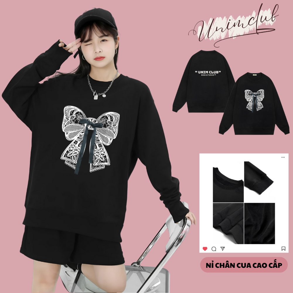 [Tặng kèm GiftBox] Áo Sweater Nơ Hàn Quốc Unim Club Form Unisex Hottrend Vải Nỉ Chân Cua CVC 350Gsm Cao Cấp - ASN