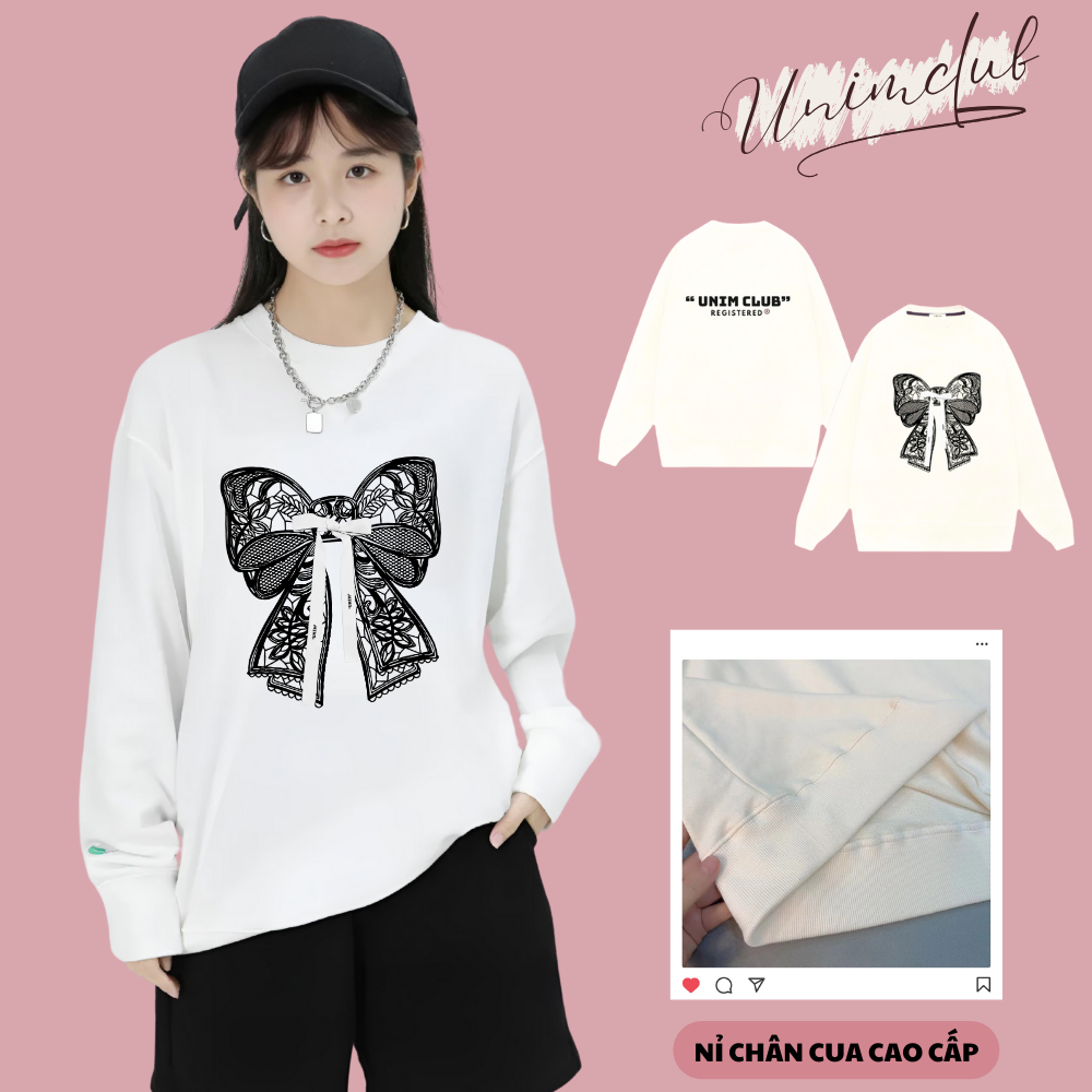 [Tặng kèm GiftBox] Áo Sweater Nơ Hàn Quốc Unim Club Form Unisex Hottrend Vải Nỉ Chân Cua CVC 350Gsm Cao Cấp - ASN