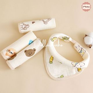 Khăn mặt, yếm , 2 công dụng lau mặt làm yếm đeo cho bé, chất liệu cotton mềm mại, an toàn
