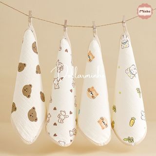 Khăn mặt, yếm , 2 công dụng lau mặt làm yếm đeo cho bé, chất liệu cotton mềm mại, an toàn
