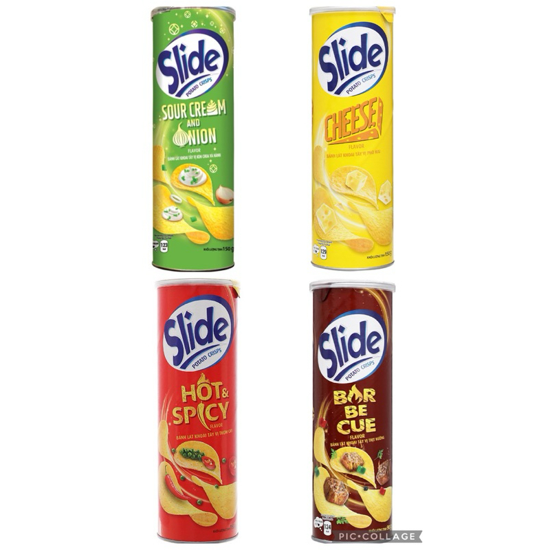 Snack khoai tây Slide vị Phô Mai / Vị Sườn Nướng / Vị Hành / Vị Cay lon ...