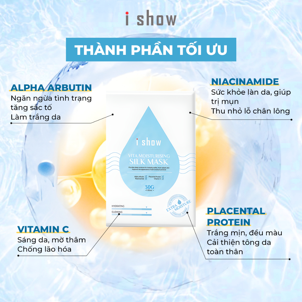 Ảnh Mặt Nạ Lụa I SHOW Vita Silk Mask Dưỡng Ẩm Làm Trắng Da Phục Hồi Da Hư Tổn Hộp 10 Miếng Mặt Nạ Lụa 4