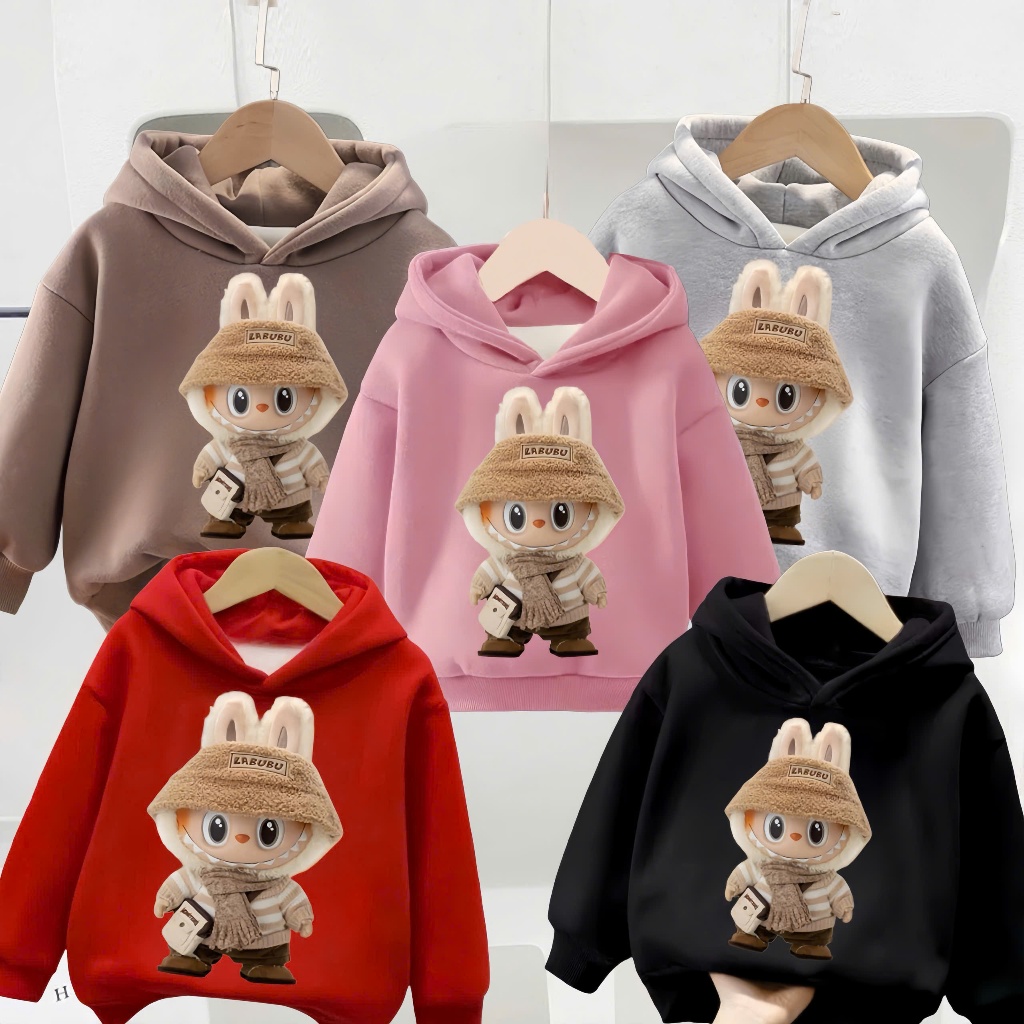 Áo nỉ hoodie Labubu Áo nỉ có mũ cho bé trai, bé gái mũ 2 lớp in hình Labubu chất nỉ bông mềm mịn cho bé 6-30kg