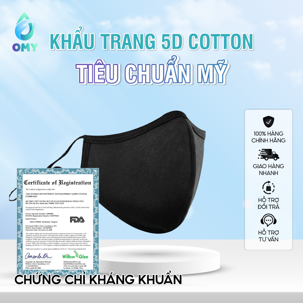 Khẩu trang vải kháng khuẩn tiêu chuẩn USA chống tia UV tái sử dụng quai đeo điều chỉnh khuôn mặt