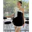 SET ÁO LỆCH VAI VIỀN TRẮNG PHỐI QUẦN SHORT KEM, SET ĐỒ NỮ THỜI TRANG CÁ TÍNH | MEOINDAHOUSE
