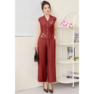 Set Bộ Nữ Mặc Nhà, Chất Đũi, Bộ Trung Niên, Áo Xát Nách, Quần Dài, 3 Màu Siêu Xinh, Mã R73