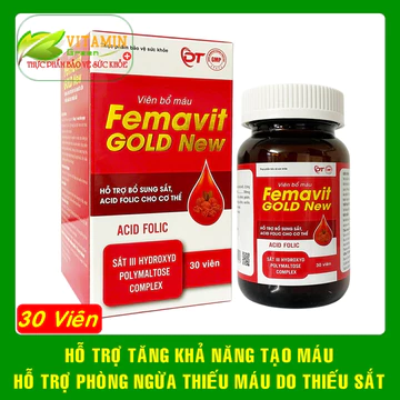 Viên bổ máu Femavit Gold New bổ sung sắt acid folic và các vitamin giúp giảm thiếu máu do thiếu sắt