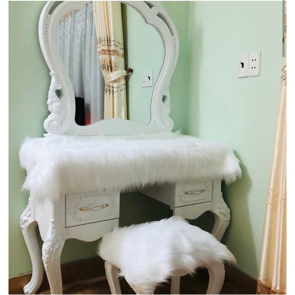Thảm Lông Trải Bàn Trang Điểm - Thảm Lông Chụp Ảnh Sản Phẩm Trắng + Xám lông dài 1m x 80cm