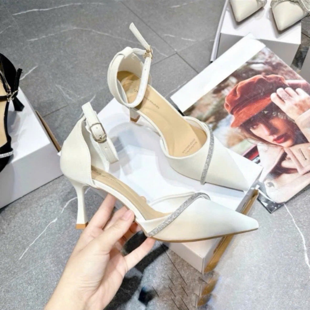 Giày cao gót dây đá, giày nữ sang chảnh dễ đi dễ phối đồ - màu đen, trắng, kem