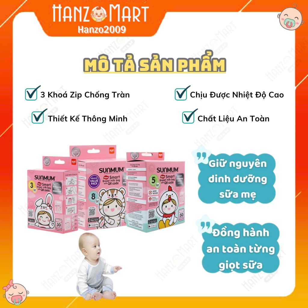 Túi trữ sữa Sunmum Thái Lan Mẫu mới 100ml/150ml/250ml