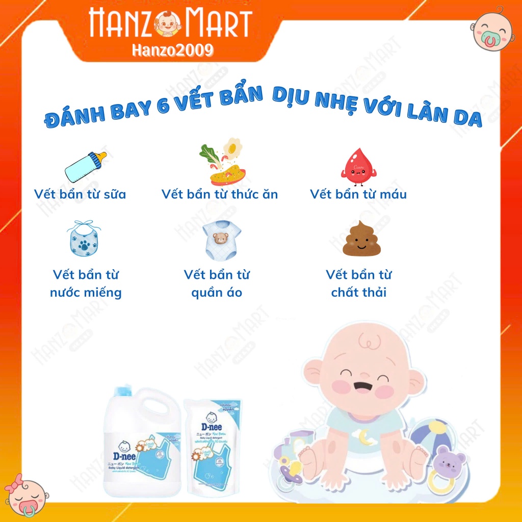 Nước Giặt Dnee Cho Bé Sơ Sinh có nắp vặn (Túi 1400ml) -Hàng Nội Địa Thái Lan-An Toàn Cho Trẻ Sơ Sinh