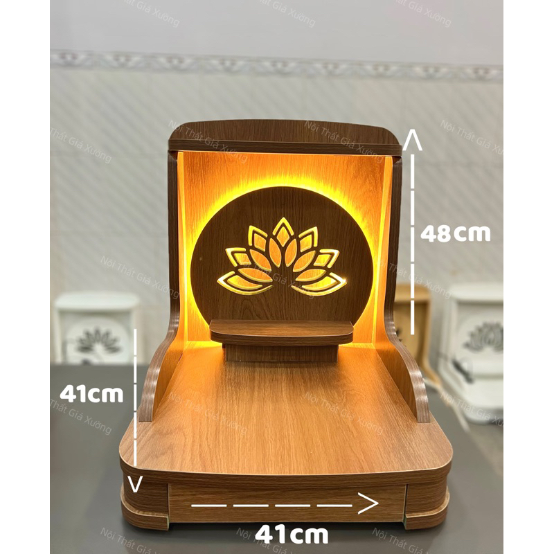 ( Có Đèn Led Sẵn ) BÀN THỜ THẦN TÀI THỔ ĐỊA HOA SEN NHỌN SIZE NHỎ