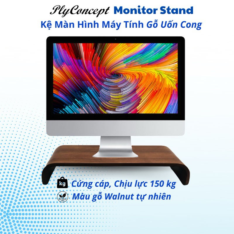 Ảnh Kệ màn hình, Bàn kê màn hình máy tính gỗ uốn cong - Plyconcept Monitor Stand Màu Gỗ Walnut 1