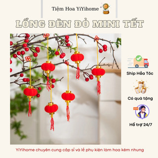 Đèn Lồng Mini Nhung Đỏ Trang Trí Tết, Lồng Đèn Treo Cây Đào, Cây Quất YiYihome