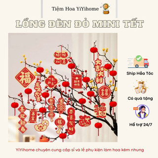 Đèn Lồng Mini Nhung Đỏ Trang Trí Tết, Lồng Đèn Treo Cây Đào, Cây Quất YiYihome