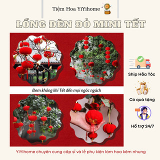 Đèn Lồng Mini Nhung Đỏ Trang Trí Tết, Lồng Đèn Treo Cây Đào, Cây Quất YiYihome