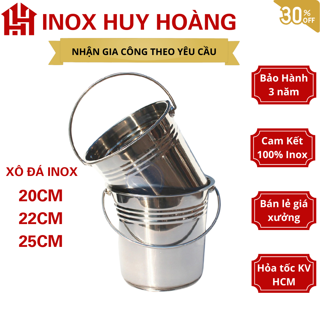 Xô đá inox nhiều kích thước, xô đựng đá inox, xô đá có quai cầm, xô ...
