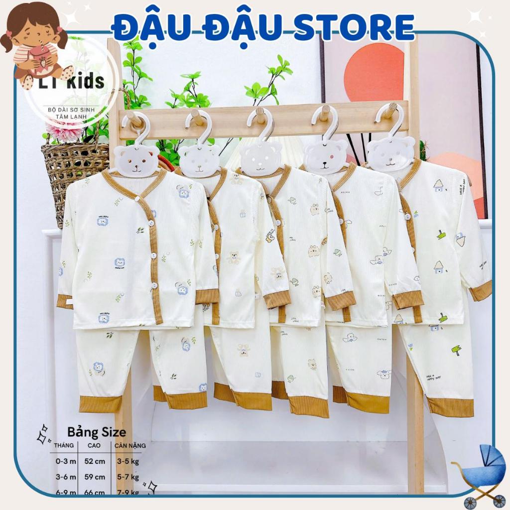 Combo 5 Bộ quần áo dài tay tăm lạnh cho bé sơ sinh từ 3-9 kg mặc mùa Thu Đông  LT in hoạ tiết Đậu Đậu Store TAML001