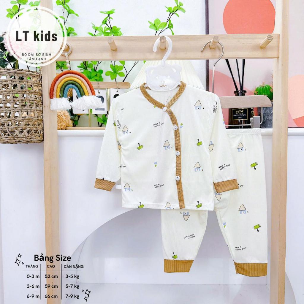 Combo 5 Bộ quần áo dài tay tăm lạnh cho bé sơ sinh từ 3-9 kg mặc mùa Thu Đông  LT in hoạ tiết Đậu Đậu Store TAML001
