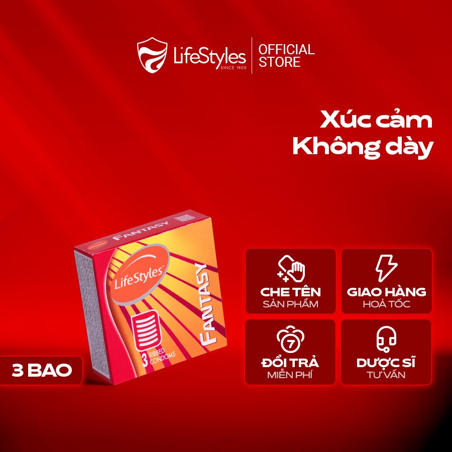Ảnh Bao cao su LifeStyles Fantasy, bcs gân ngang nổi dập tăng khoái cảm hộp 3 bcs 2