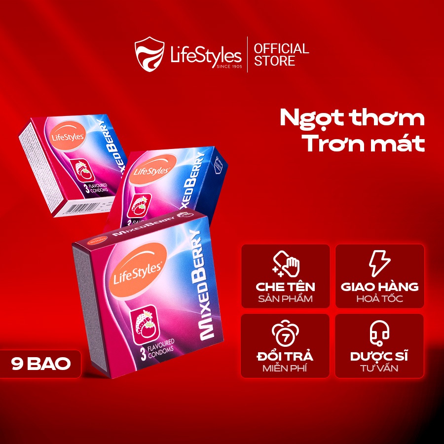Ảnh Combo 3 hộp Bao cao su LifeStyles Mixed Berry Hương dâu cao cấp - Hộp 3 bao 1