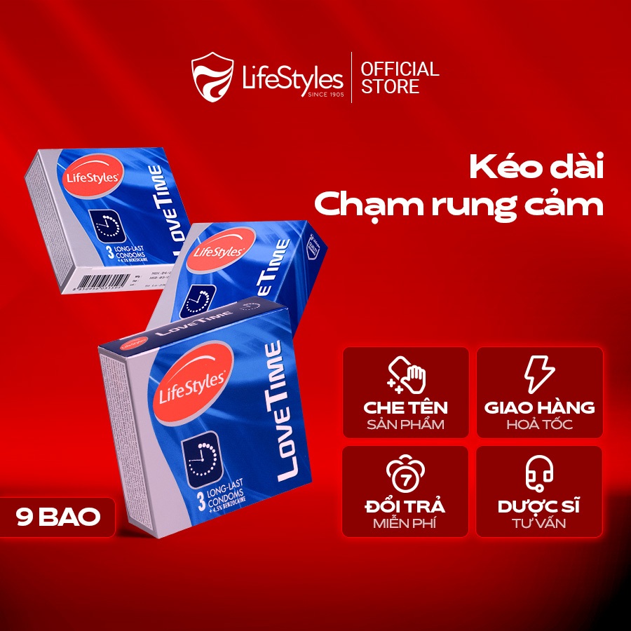 Ảnh Combo 3 hộp Bao cao su kéo dài thời gian quan hệ LifeStyles Love Time nhiều gel - Hộp 3 bao 1