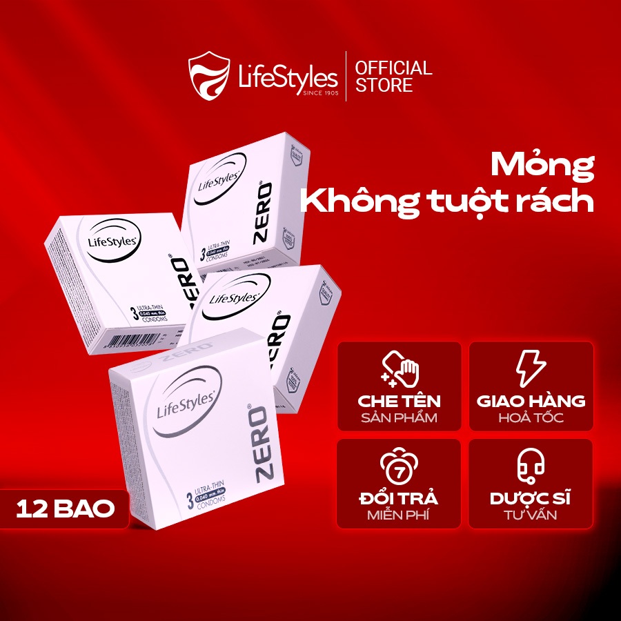 Ảnh Combo 4 hộp Bao cao su LifeStyles Zero cao cấp siêu mỏng - Hộp 3 bao 1